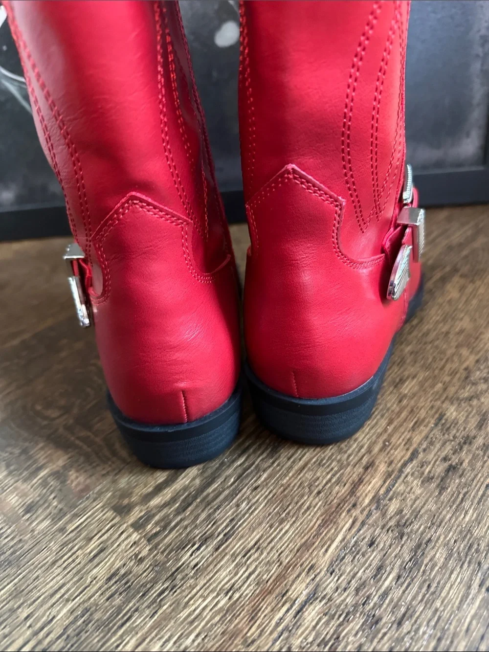 Red Western-Style Girls Boots with Silver Buckle by Dolce Vita